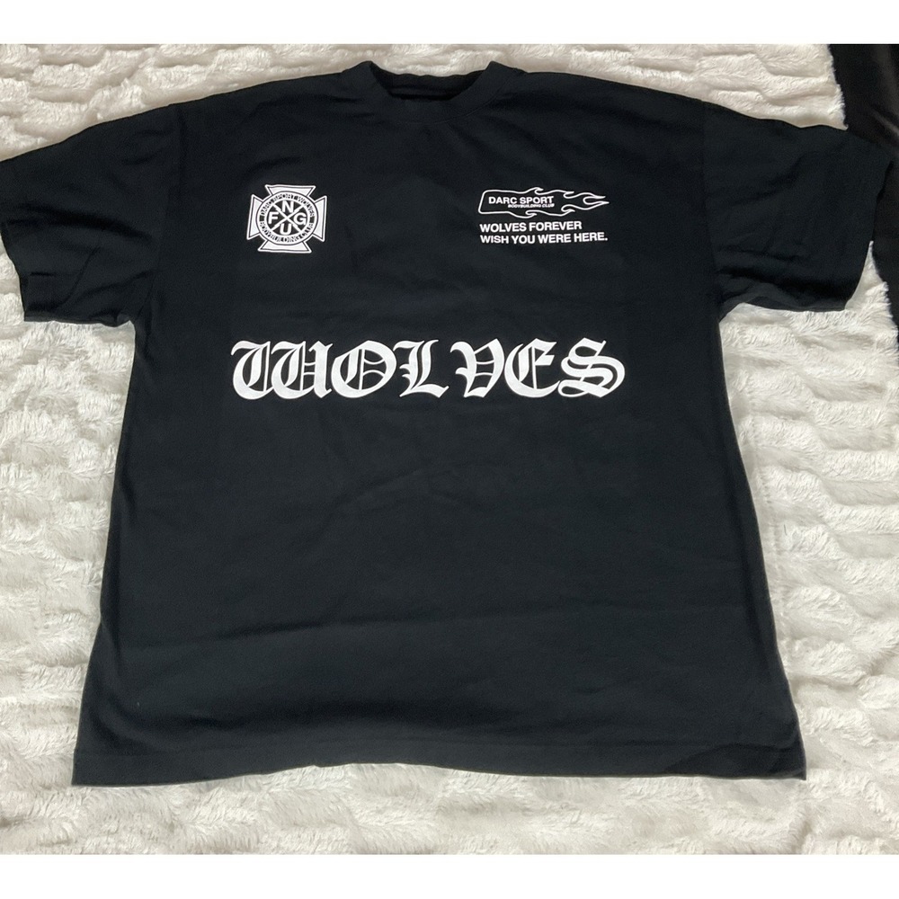 Fact Sport Mens Medium Black Wolves Forever Wish You Were Here Graphic T Shirt